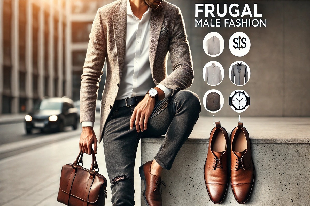 A stylish man showcasing frugalmalefashion with a classic outfit on a budget.