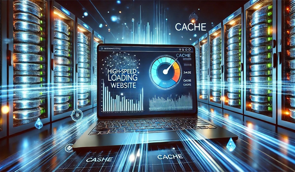 Illustration of megacaching.com boosting website speed with advanced caching strategies