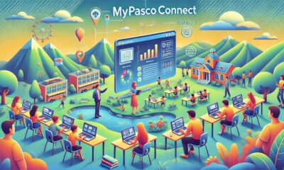 A vibrant landscape image showcasing mypascoconect in action, featuring students accessing an online educational portal.