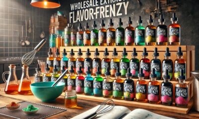 Wholesale extracts Flavorfrenzy showcasing vibrant flavors in bottles, symbolizing quality and variety.