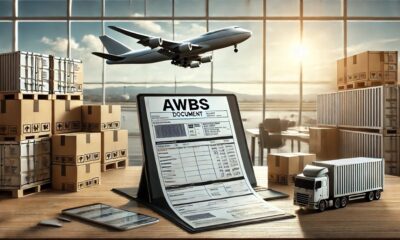 An image of an AWBs document with air cargo details on a desk.