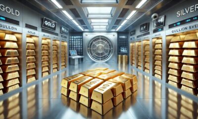 A secure bullion floor storing gold and silver bullion bars.