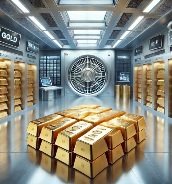 A secure bullion floor storing gold and silver bullion bars.