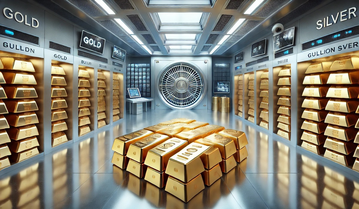 A secure bullion floor storing gold and silver bullion bars.