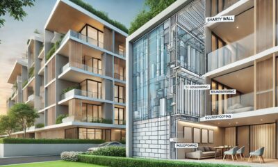 A detailed diagram of a condo party wall flank wall separating two units.