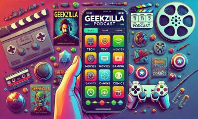 Geekzilla Podcast cover art displayed on a smartphone screen with a sleek and modern design.