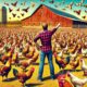 A humorous scene depicting a person amazed by a large flock of chickens, inspired by the viral meme look at all those chickens