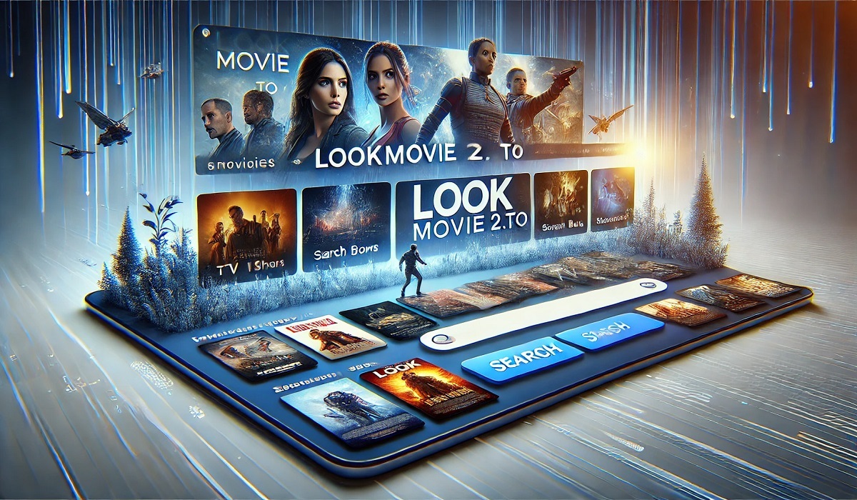 A modern streaming platform interface with a sleek design, representing lookmovie2.to legit.