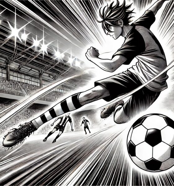 A dynamic action scene from read blue lock manga featuring intense soccer gameplay.