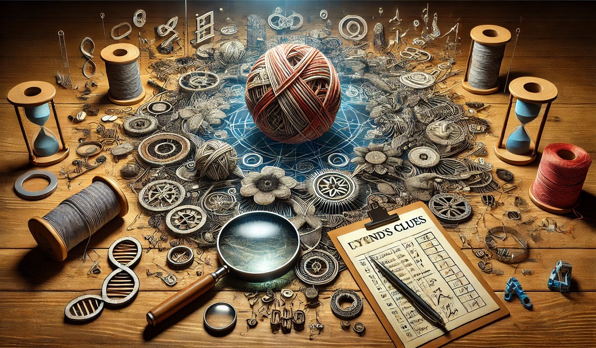 A conceptual illustration of strands clues, showcasing intertwined threads symbolizing mystery-solving and critical thinking.