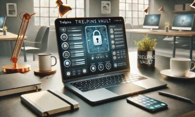 Trelpins Vault interface displayed on a modern laptop screen, showcasing secure digital vault features in a tech-savvy environment.