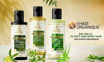 A collection of Khadi Organic skincare and haircare products, emphasizing natural ingredients.