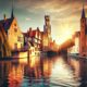 Scenic view of Bruges cityscape representing startbild windows brügge, featuring canals and historic buildings