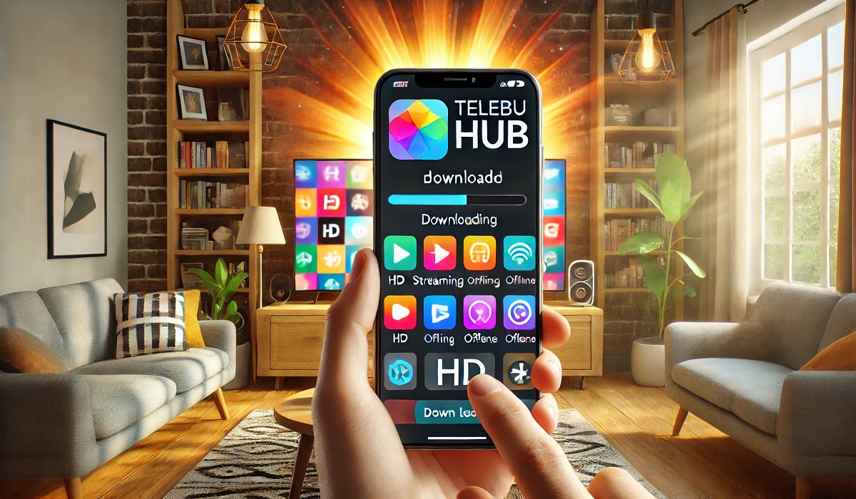 Telebuhub download process displayed on a smartphone screen